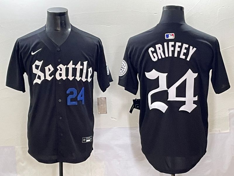 Men 2025 Seattle Mariners #24 Griffey Black Five generations Joint Name Nike MLB Jersey style 4